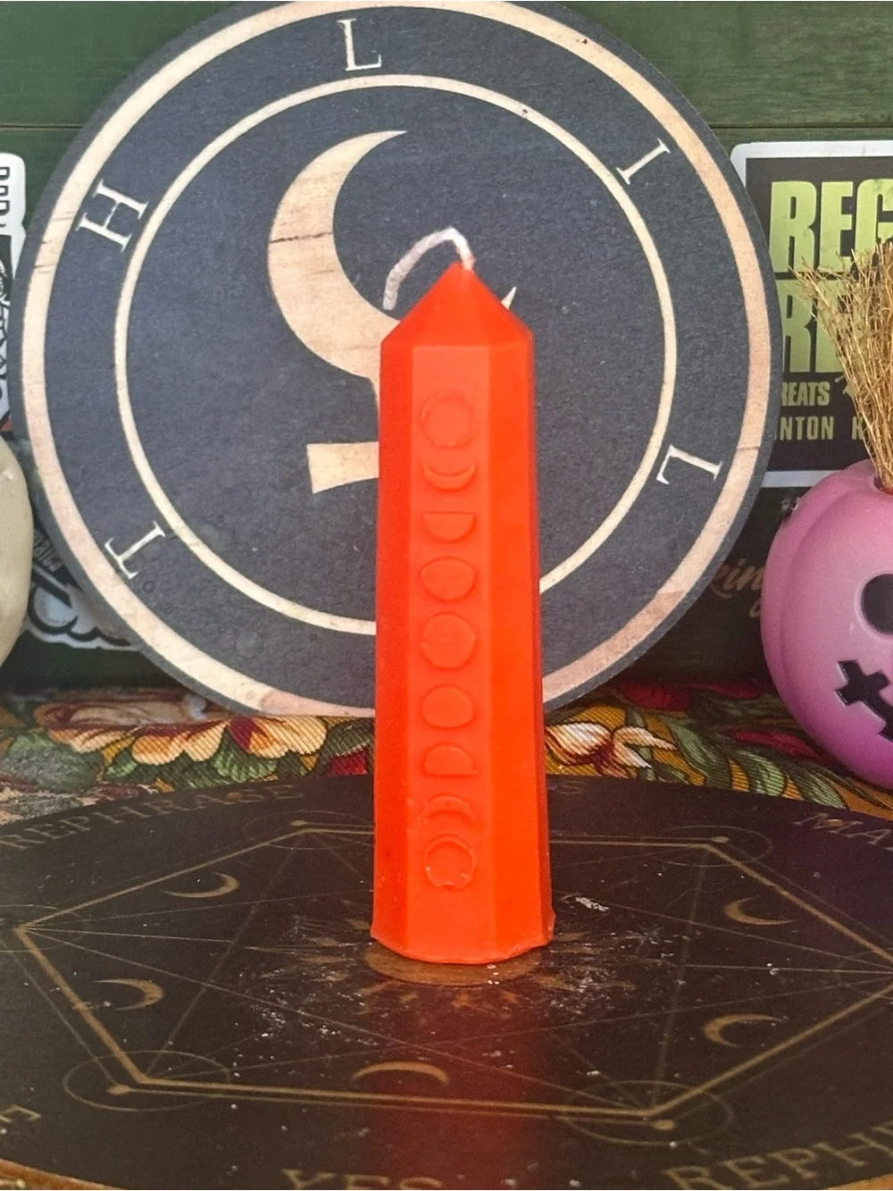 Orange Moon Phase Tower Candle